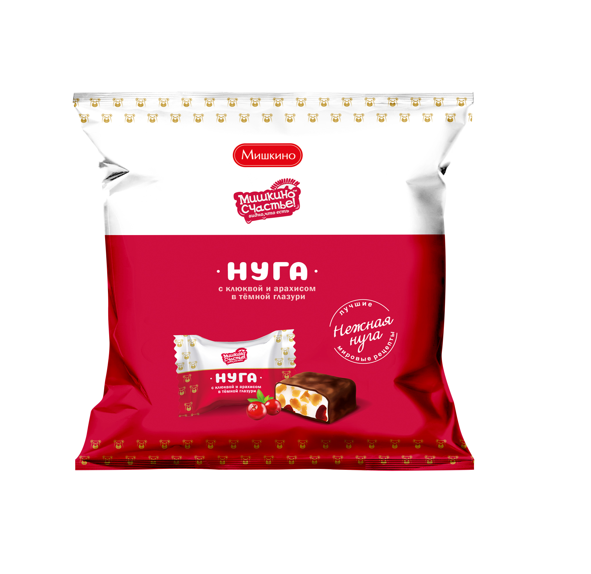 Nougat with peanuts and cranberries sweets covered with glaze "Mishkino happiness" 240 g. (24)